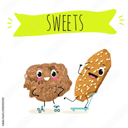 Funny Characters brutti ma buoni, biscotti regina, italy dessert, hand drawn vector illustration.