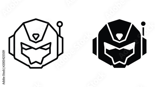 Minimalist black and white robot mask face icon with antenna