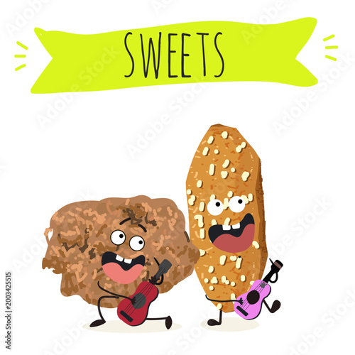 Funny Characters brutti ma buoni, biscotti regina, italy dessert, hand drawn vector illustration.