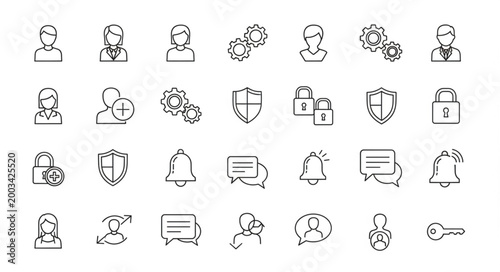 Collection of Hand Drawn Icons Representing Security and Communication Concepts.