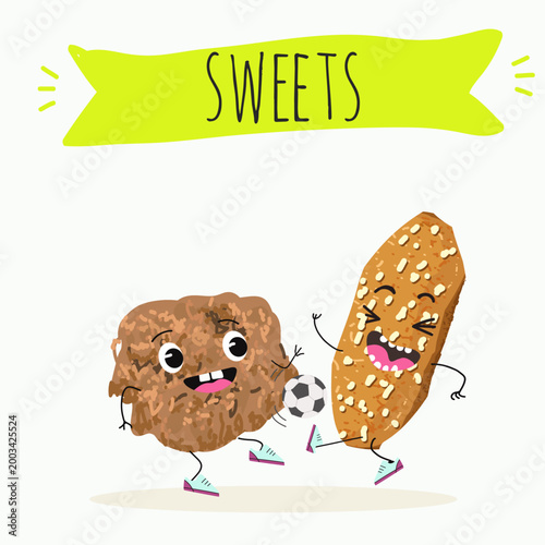 Funny Characters brutti ma buoni, biscotti regina, italy dessert, hand drawn vector illustration.