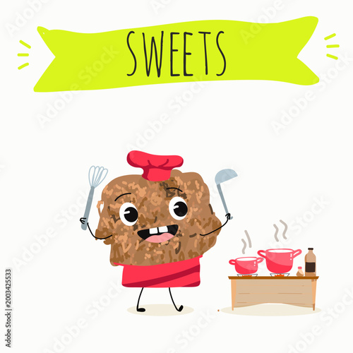 Funny Characters brutti ma buoni, biscotti regina, italy dessert, hand drawn vector illustration.