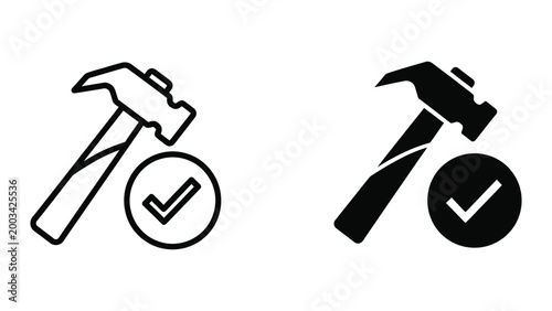 Black and white hammer and wrench icons with checkmarks