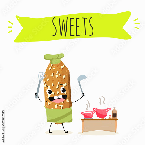 Funny Characters brutti ma buoni, biscotti regina, italy dessert, hand drawn vector illustration.