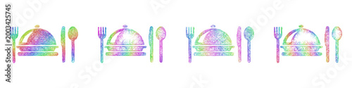 Multicolor sketch main course icon design set