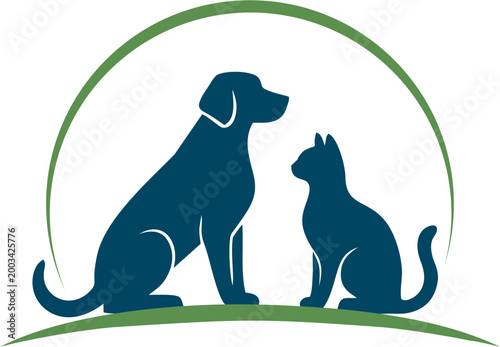 Stylish Pet Illustration: Cat and Dog in a circle