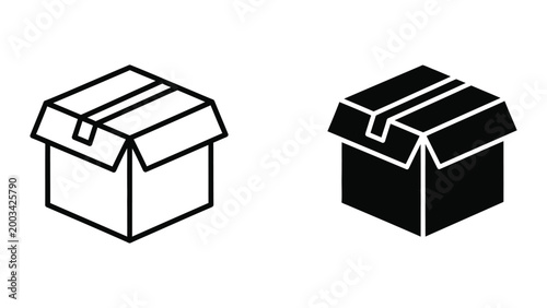 Open cardboard box icon in contrasting colors