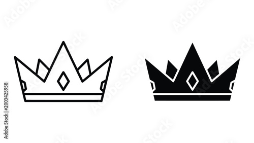 Black and white chess king crown icon with geometric design