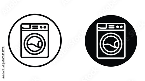 Washing machine icons with spin cycle symbol in circular badges