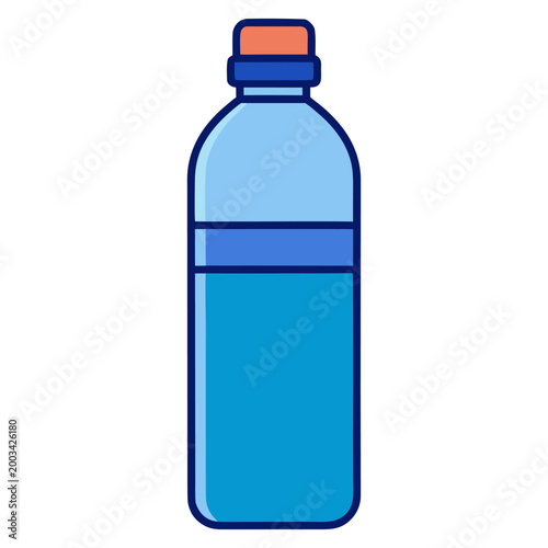 A clean, isolated blue plastic bottle of transparent water sits as a blank beverage container with a clear cap, forming a sleek object for a liquid product