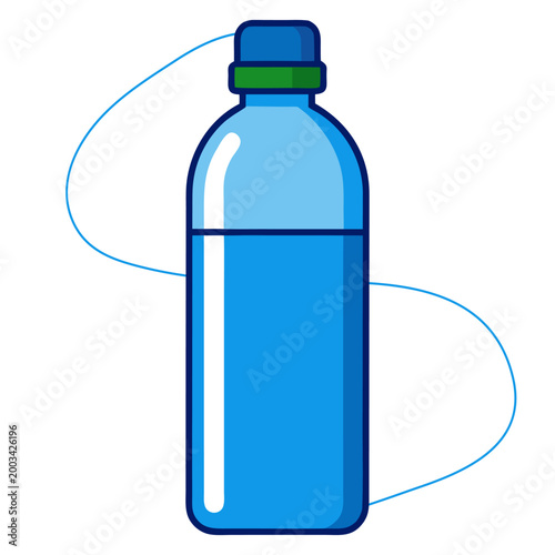Isolated transparent plastic bottle of clean fresh water and healthy aqua beverage in a clear blue liquid container with a blank cap and white background object