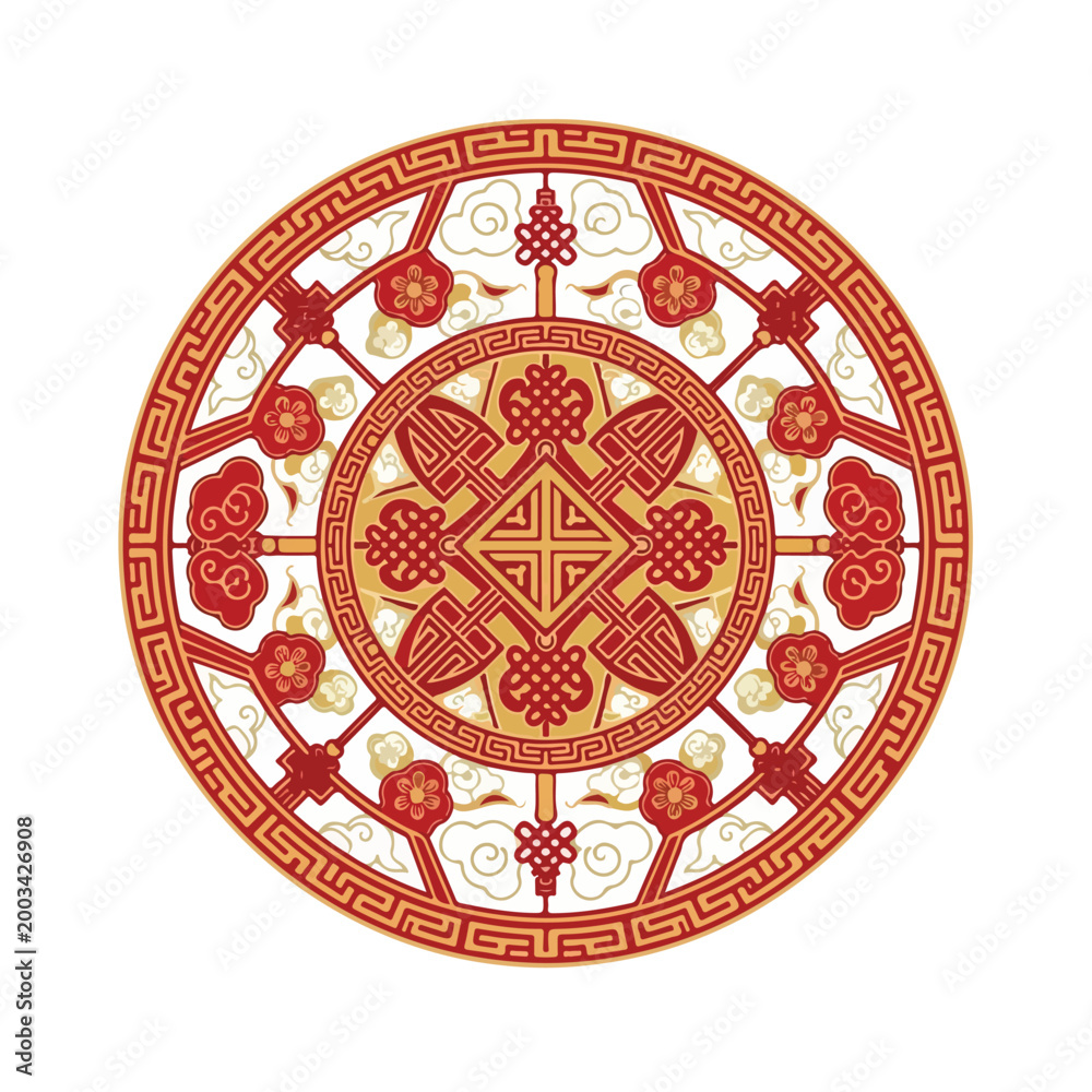 Obraz premium Intricate Red and Gold Circular Ornament.