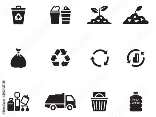 Recycling and waste management icon set for environmental protection and ecology