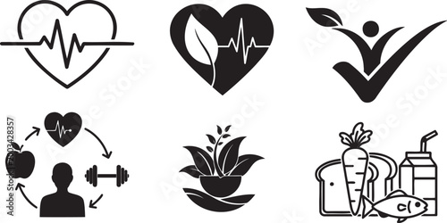 Obraz na plátně Black line icons of healthy lifestyle