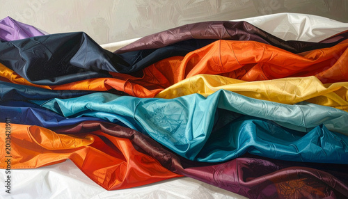 Colorful Silky Fabric Pile; Abstract Textiles