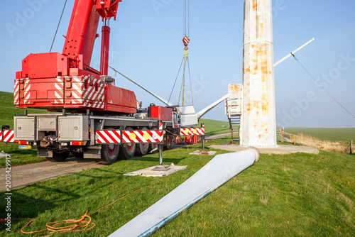 Demolition of Old Rusty Wind Turbine in Tollebeek Netherlands