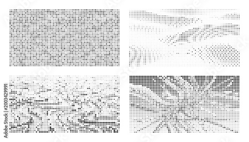 Abstract digital landscapes rendered in white and gray tones, creating a sense of depth and complexity.