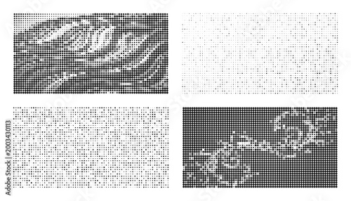 Abstract textured background with swirling wave patterns and digital particles