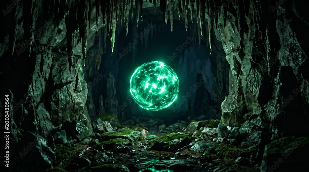 Fototapeta premium Glowing Orb in Dark Cave