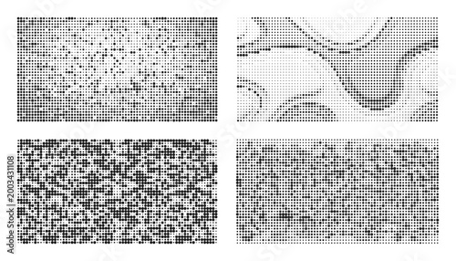 Four abstract grayscale textures and patterns with varied visual complexity.