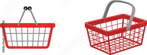 Set of shopping basket illustrations in different styles, representing retail, grocery, and consumer shopping concepts.