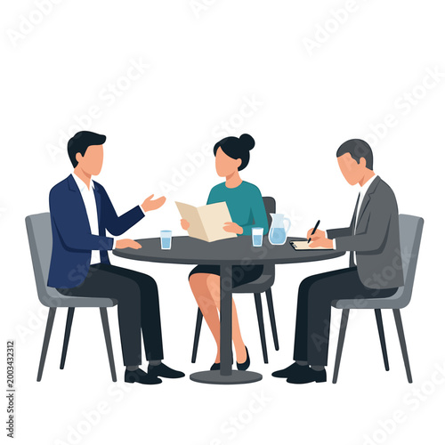 Professionals negotiating in a modern office setting around a table discussing business strategy, teamwork, corporate planning, contract agreement, and executive decision-making