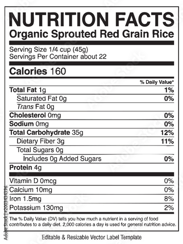 Organic sprouted red grain rice nutrition facts