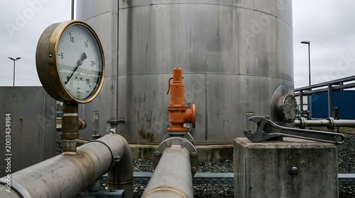 Hydrogen pressure station with gauge and pipes