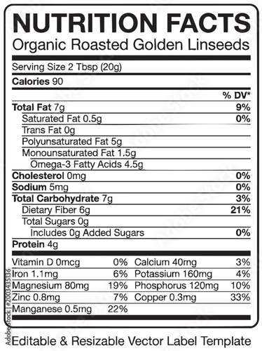 Organic golden linseed nutrition facts label