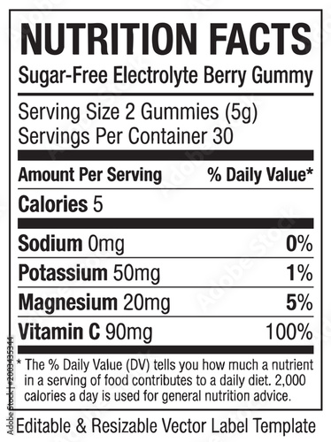 Sugar-free electrolyte gummy nutrition label