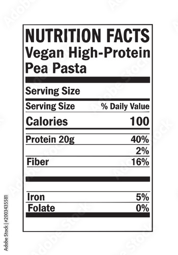 Vegan high protein pea pasta nutrition label