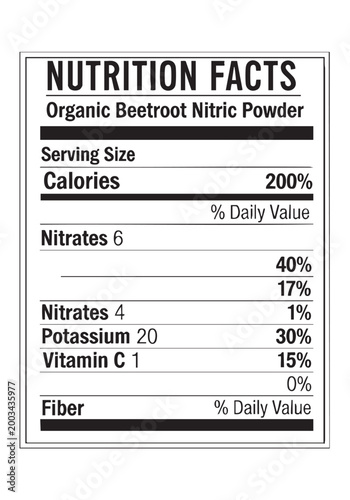 Nutrition facts label for beetroot powder