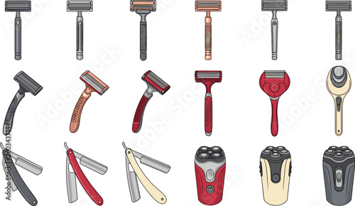 Картината върху платно Shaving Razor Vector Set Featuring Multiple Grooming Tool Designs Including Manu
