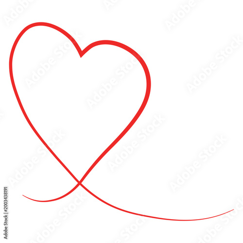 Flowing curved red heart line art with elegant continuous flourish design