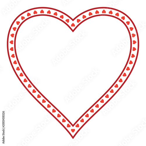 Red heart outline with decorative border, romantic love heart frame