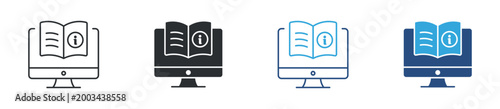 Online learning icon set. computer with open book. education and digital knowledge concept. vector illustration.