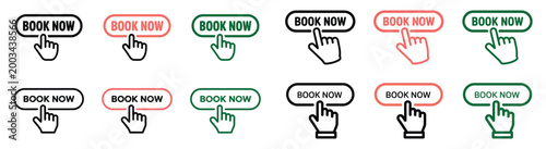hand pointing to book now button for urgent travel or event booking concept