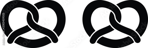 Minimalistic Black Pretzel Icon Set for Bakery, Snack, and Restaurant Branding, Logos, and Food Illustration Concepts