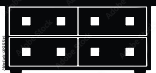 Silhouette vector dresser icon with four drawers for interior design