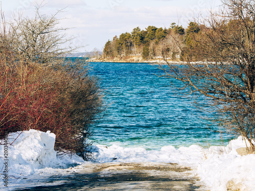 Bar Harbor Tidal Sandbar Covered by Ocean Water Bar Island Winter Maine