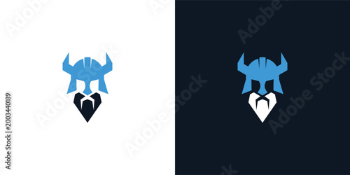 Canvas Print Viking warrior helmet and beard logo design.