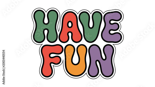 Colorful hand-drawn typography spelling fun with multicolored letters keywords