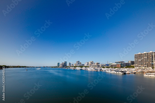 Aerial photo marinas with yachts in West Palm Beach Florida home to the boat show