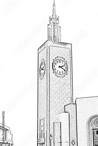 Famous algerian landmarks - Annaba Central Train Station. Clock Tower. Republic of Algeria