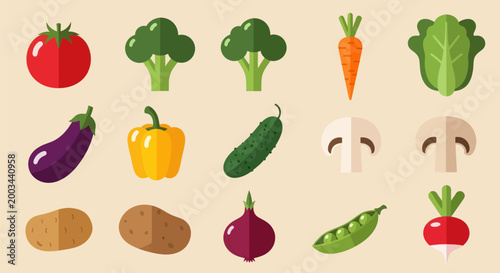 Vegetable assortment colorful flat lay illustration