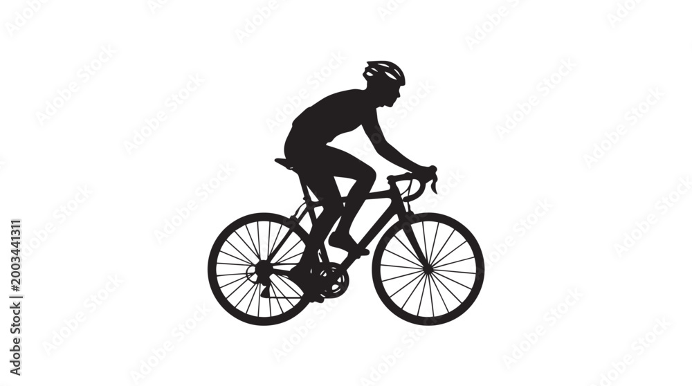 Obraz premium Vector silhouette of road cyclist with helmet and drop handlebars, dynamic sports transportation art