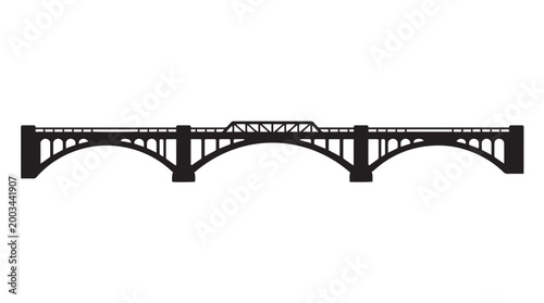 Vector silhouette of arched bridge with truss structure, iconic architectural engineering landmark art