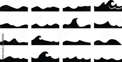 Collection of black and white wave in various shapes and styles