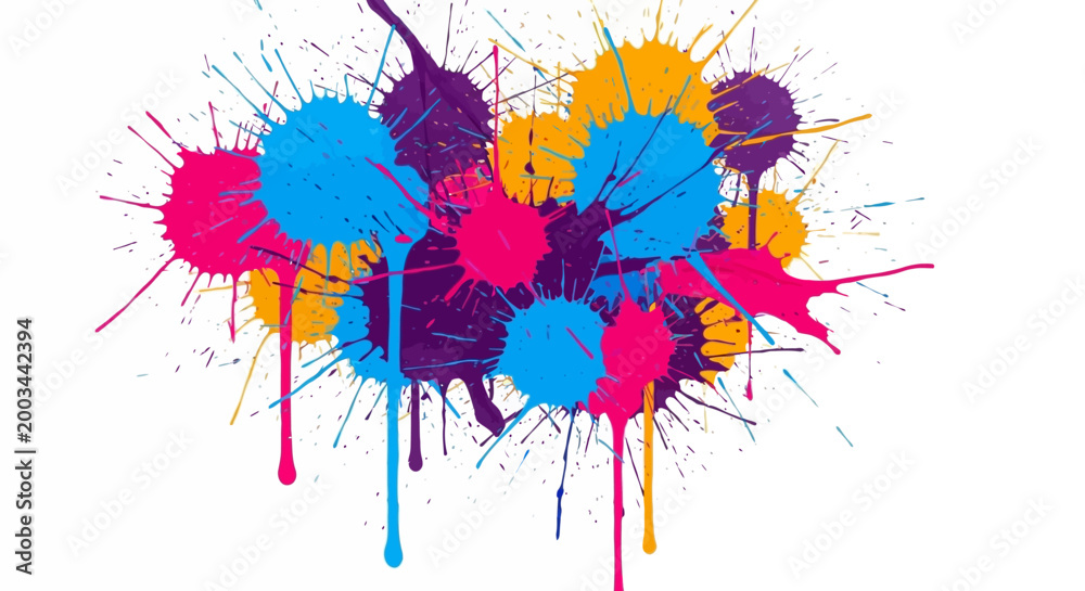 Fototapeta premium Colorful paint splatters, vibrant ink drops, abstract art, colorful background