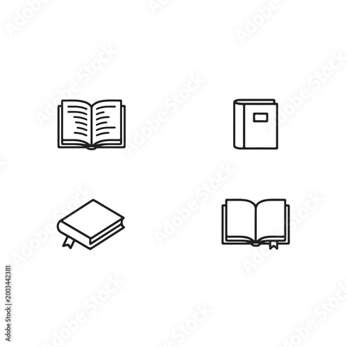 Book and Reading Line Icon Set - Open and Closed Books Vector Illustrations